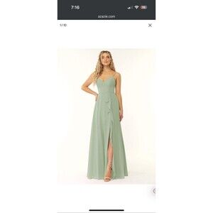 Azazie Sage Green Spaghetti-Strap Bridesmaid Gown